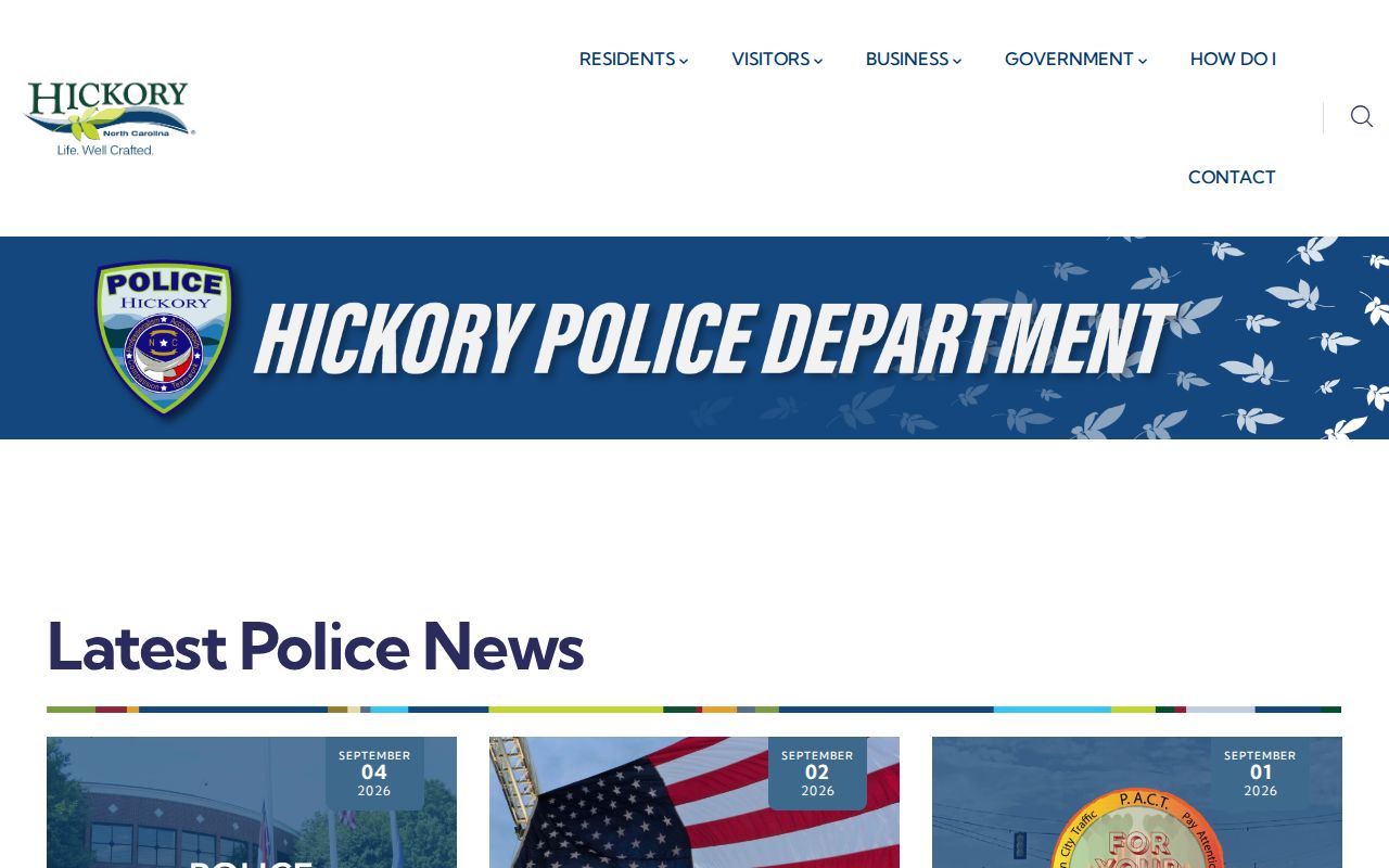 Official Hickory Police News page showing city police announcements