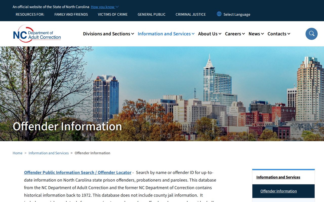 North Carolina Department of Adult Correction offender search information